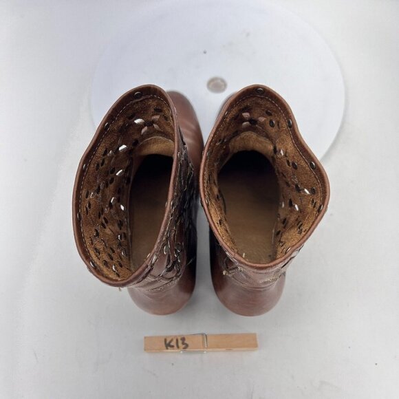 Frye Courtney Overlay Stud Women Size 6B Brown Cognac Leather Laser Cut Boot - Picture 12 of 15